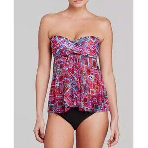 Profile by Gottex Womens Swimsuit Sz 8 2-Piece Mardi Gras Flyaway Tankini Beachy